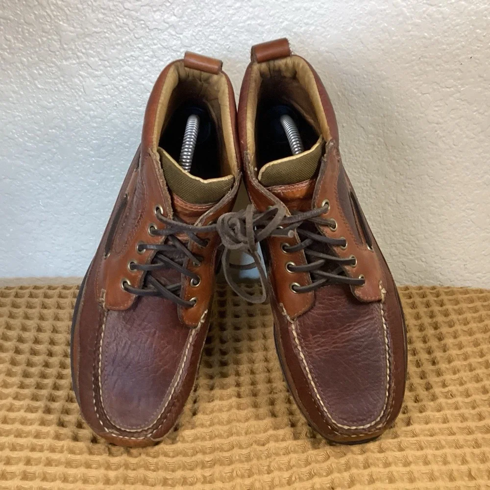 VTG LL Bean Allagash Brown Mens Sz 8 EE Pebbled Leather Moc Toe Chukka Boots